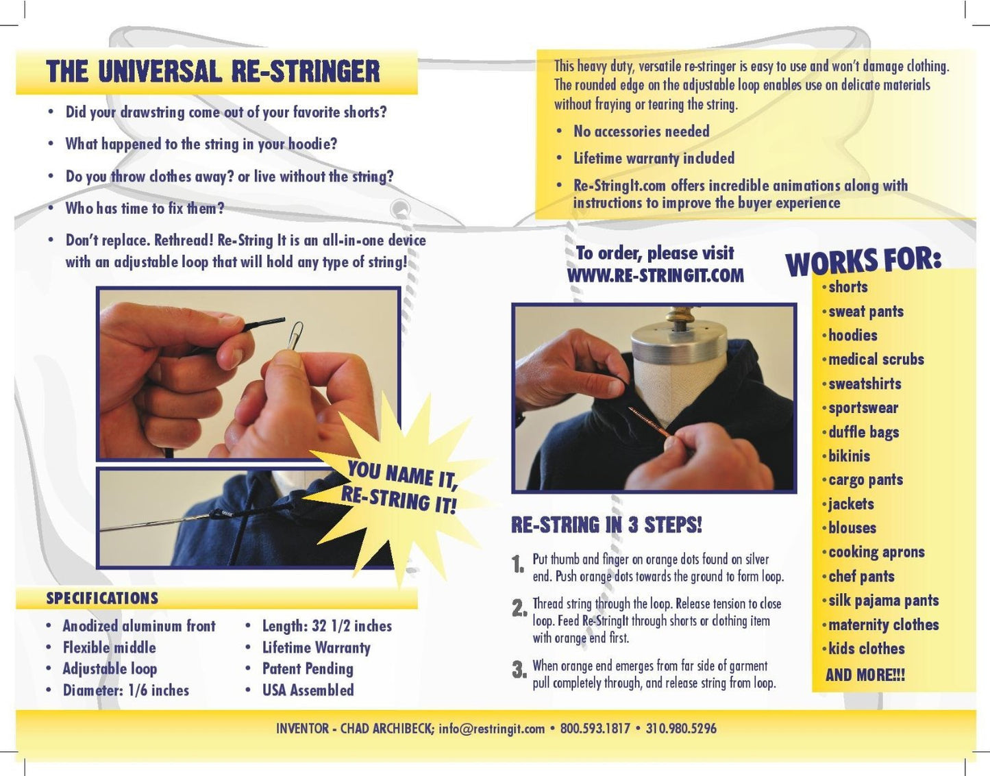 Re-StringIt - Universal Drawstring Re-Threader - Adjustable Loop For Any Drawstring (+ 4 Bonus Drawstrings)